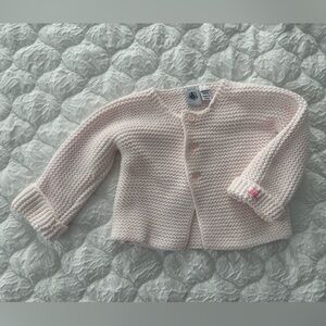 Petit Bateau Knitted Garter Stitch Organic Cotton Cardigan | Pale Pink Sz 12m